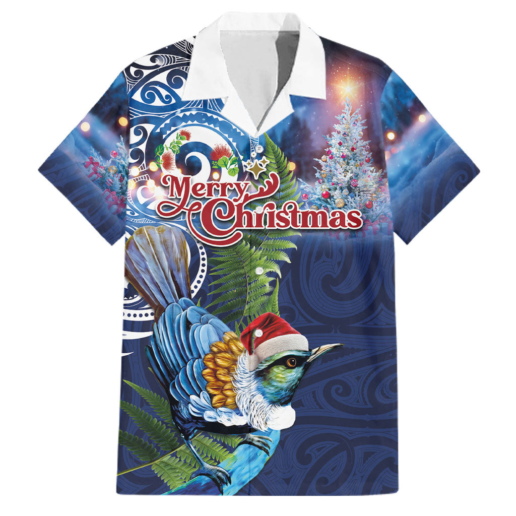 New Zealand Merry Christmas Family Matching Tank Maxi Dress and Hawaiian Shirt Maori Tribal Pattern with Xmas Tui Bird