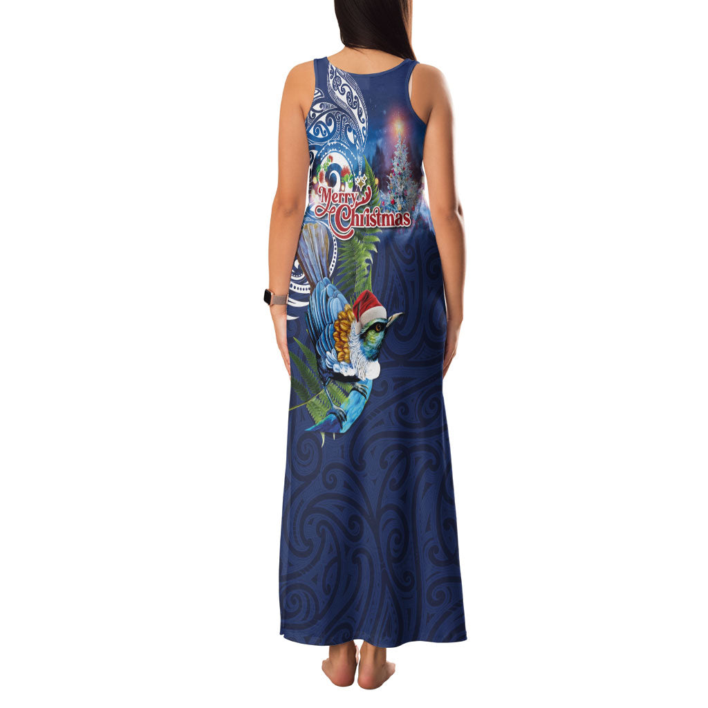 New Zealand Merry Christmas Family Matching Tank Maxi Dress and Hawaiian Shirt Maori Tribal Pattern with Xmas Tui Bird