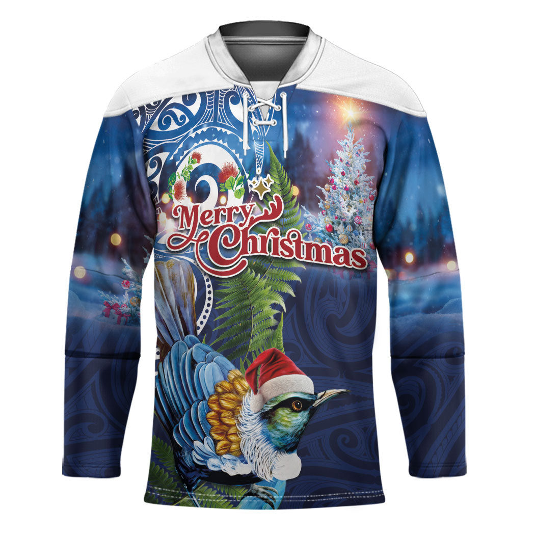 New Zealand Merry Christmas Hockey Jersey Maori Tribal Pattern with Xmas Tui Bird LT03 Unisex Multicolor - Polynesian Pride