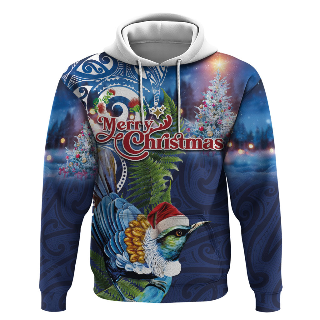 New Zealand Merry Christmas Hoodie Maori Tribal Pattern with Xmas Tui Bird LT03 Pullover Hoodie Multicolor - Polynesian Pride