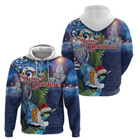New Zealand Merry Christmas Hoodie Maori Tribal Pattern with Xmas Tui Bird