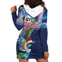 New Zealand Merry Christmas Hoodie Dress Maori Tribal Pattern with Xmas Tui Bird