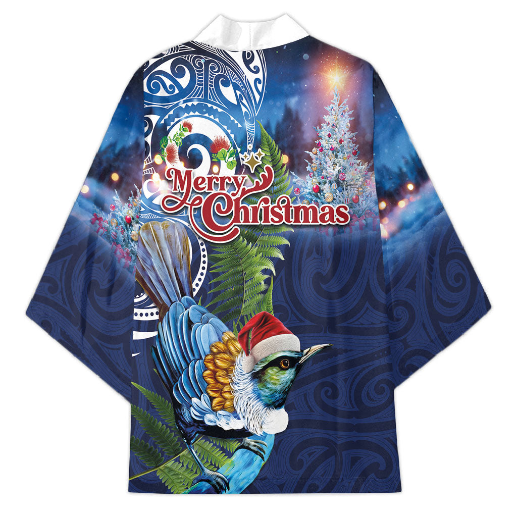 New Zealand Merry Christmas Kimono Maori Tribal Pattern with Xmas Tui Bird LT03 - Polynesian Pride