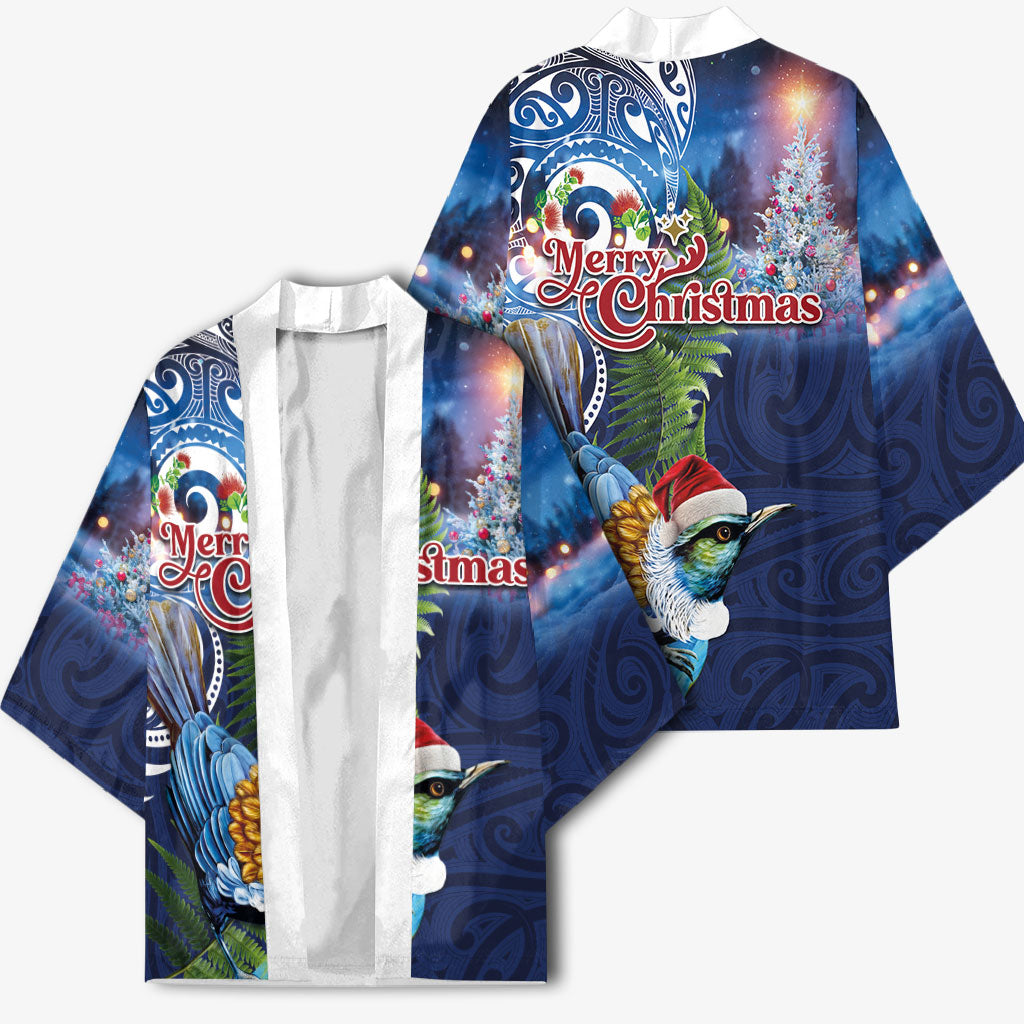New Zealand Merry Christmas Kimono Maori Tribal Pattern with Xmas Tui Bird LT03 - Polynesian Pride