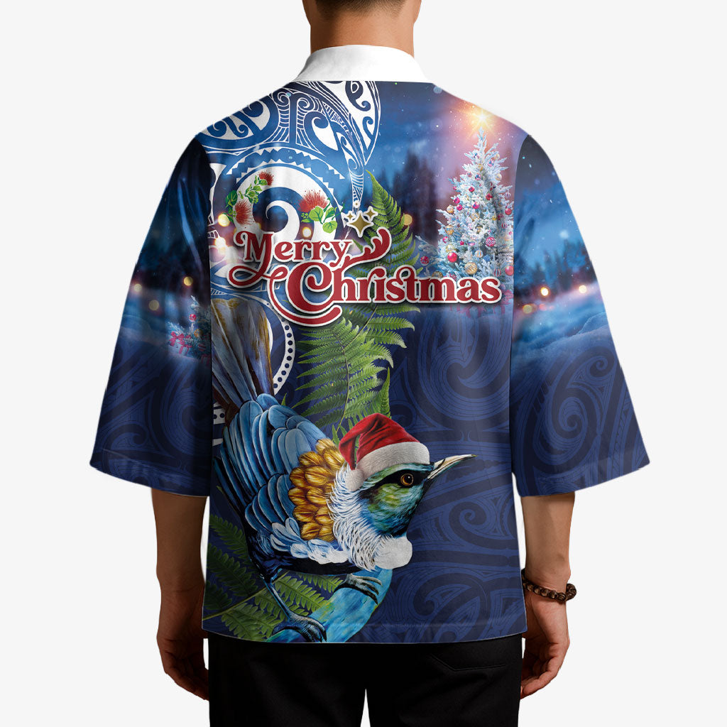 New Zealand Merry Christmas Kimono Maori Tribal Pattern with Xmas Tui Bird LT03 - Polynesian Pride