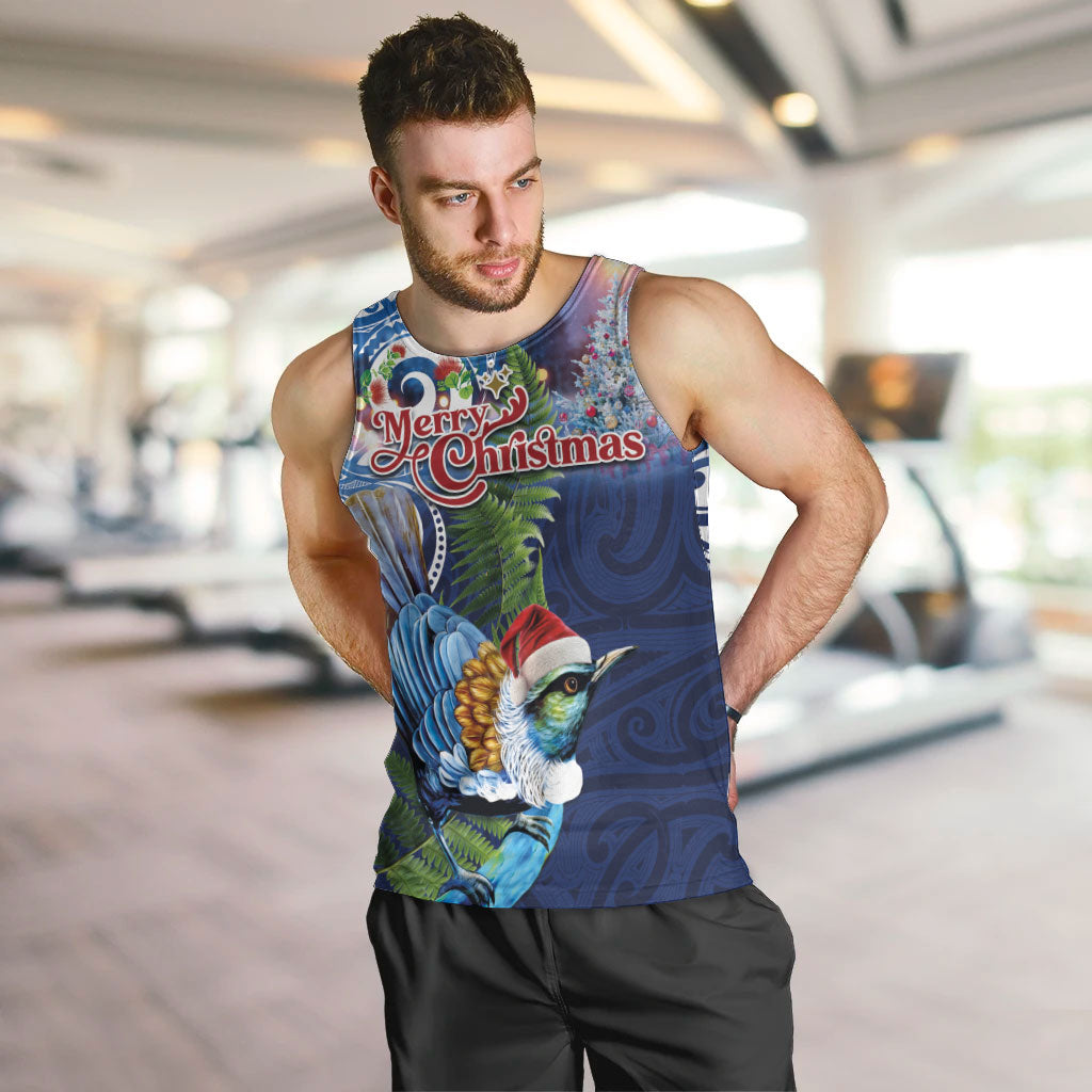 New Zealand Merry Christmas Men Tank Top Maori Tribal Pattern with Xmas Tui Bird