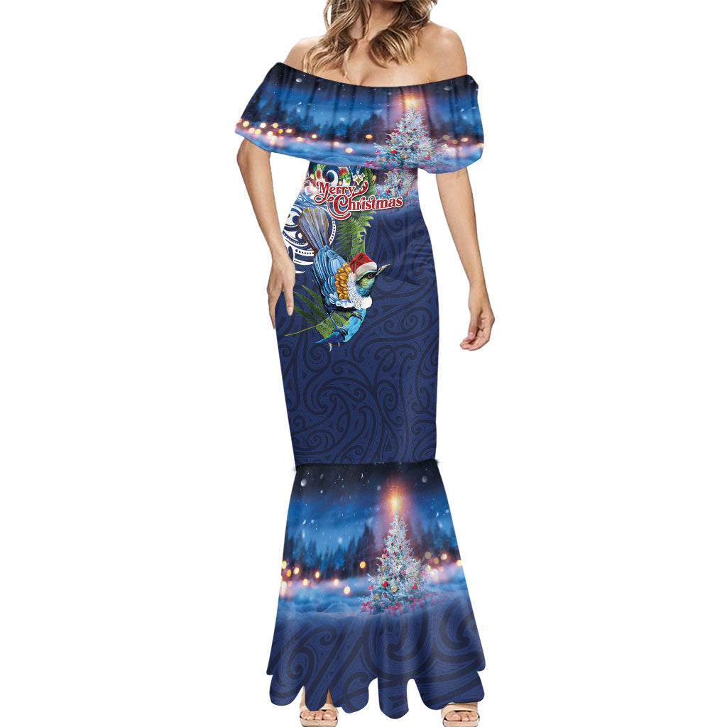 New Zealand Merry Christmas Mermaid Dress Maori Tribal Pattern with Xmas Tui Bird