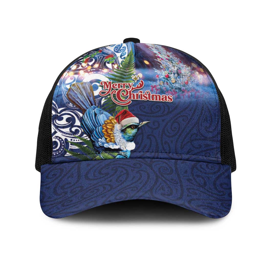 New Zealand Merry Christmas Mesh Trucker Cap Maori Tribal Pattern with Xmas Tui Bird LT03 One Size Black Multicolor - Polynesian Pride