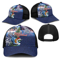 New Zealand Merry Christmas Mesh Trucker Cap Maori Tribal Pattern with Xmas Tui Bird LT03 - Polynesian Pride