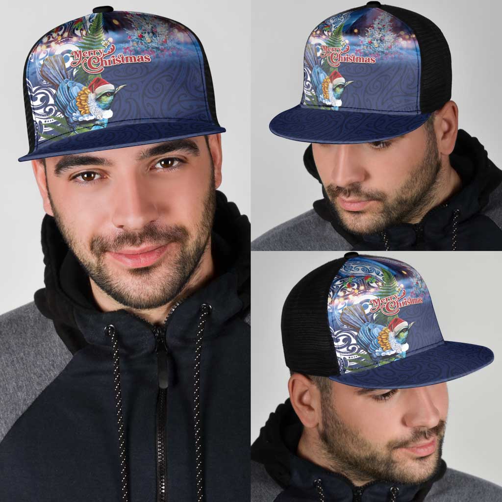 New Zealand Merry Christmas Mesh Trucker Cap Maori Tribal Pattern with Xmas Tui Bird LT03 - Polynesian Pride