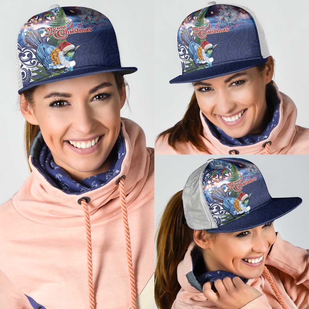 New Zealand Merry Christmas Mesh Trucker Cap Maori Tribal Pattern with Xmas Tui Bird LT03 - Polynesian Pride