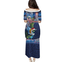 New Zealand Merry Christmas Puletasi Maori Tribal Pattern with Xmas Tui Bird