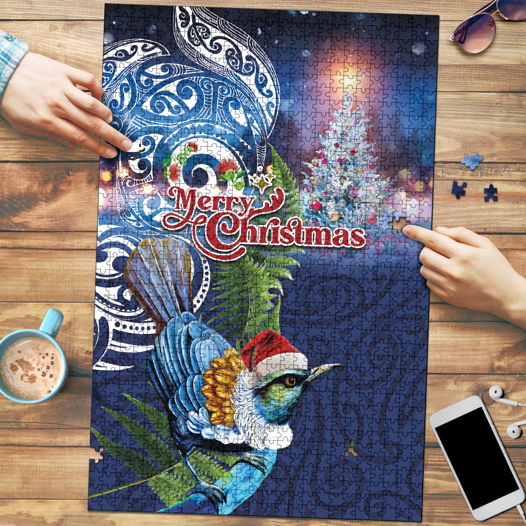 New Zealand Merry Christmas Puzzle Maori Tribal Pattern with Xmas Tui Bird LT03 Multicolor - Polynesian Pride