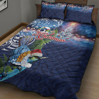 New Zealand Merry Christmas Quilt Bed Set Maori Tribal Pattern with Xmas Tui Bird