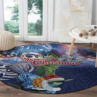 New Zealand Merry Christmas Round Carpet Maori Tribal Pattern with Xmas Tui Bird LT03 - Polynesian Pride