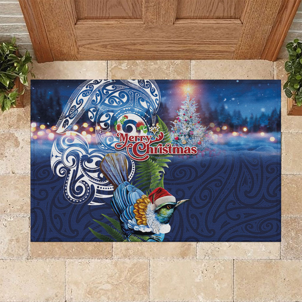 New Zealand Merry Christmas Rubber Doormat Maori Tribal Pattern with Xmas Tui Bird LT03 Multicolor - Polynesian Pride