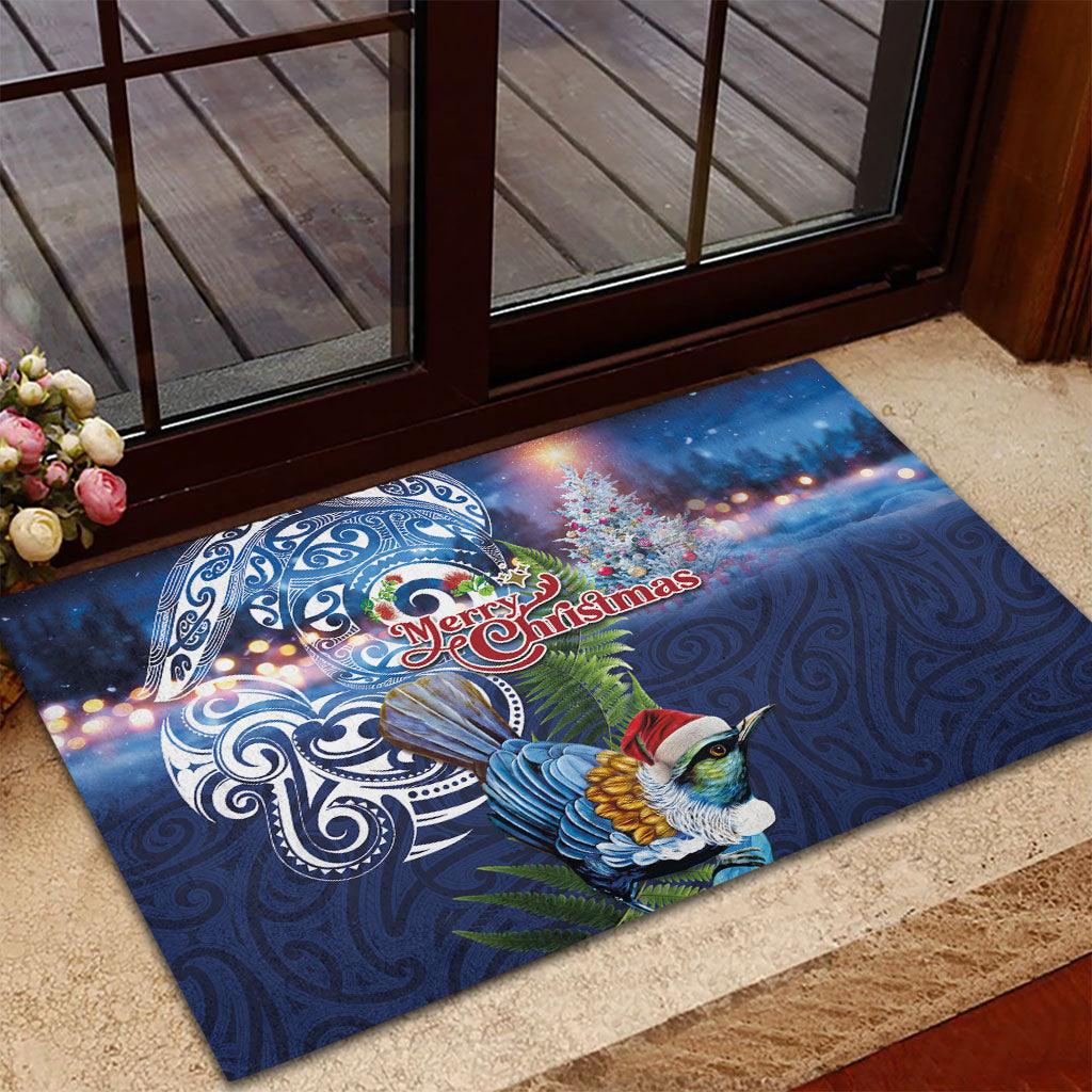 New Zealand Merry Christmas Rubber Doormat Maori Tribal Pattern with Xmas Tui Bird LT03 - Polynesian Pride