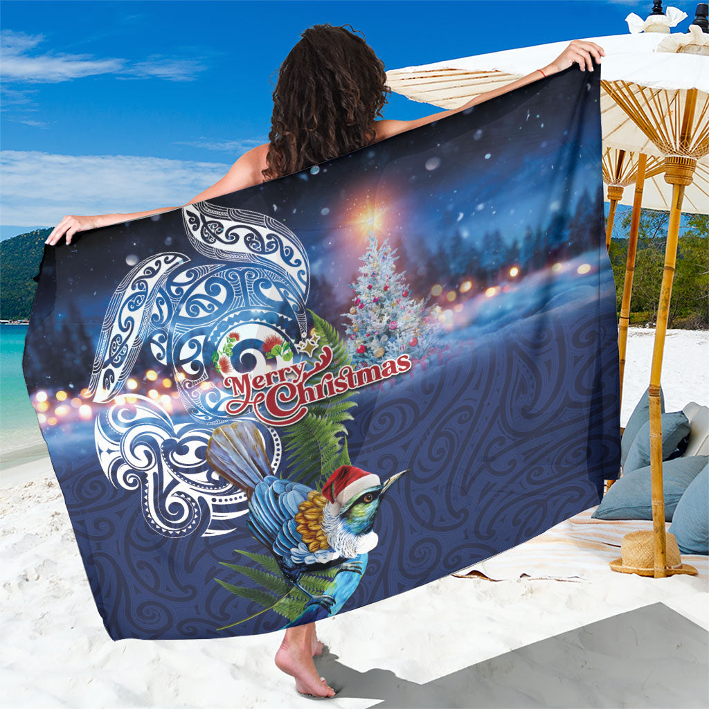 New Zealand Merry Christmas Sarong Maori Tribal Pattern with Xmas Tui Bird LT03 One Size 44 x 66 inches Multicolor - Polynesian Pride