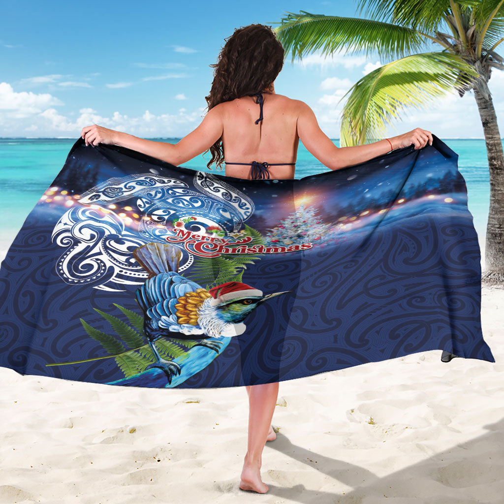 New Zealand Merry Christmas Sarong Maori Tribal Pattern with Xmas Tui Bird