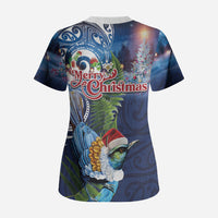 New Zealand Merry Christmas Scrub Top Maori Tribal Pattern with Xmas Tui Bird LT03 - Polynesian Pride