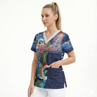 New Zealand Merry Christmas Scrub Top Maori Tribal Pattern with Xmas Tui Bird LT03 - Polynesian Pride