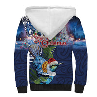 New Zealand Merry Christmas Sherpa Hoodie Maori Tribal Pattern with Xmas Tui Bird