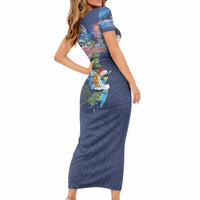 New Zealand Merry Christmas Short Sleeve Bodycon Dress Maori Tribal Pattern with Xmas Tui Bird LT03 - Polynesian Pride