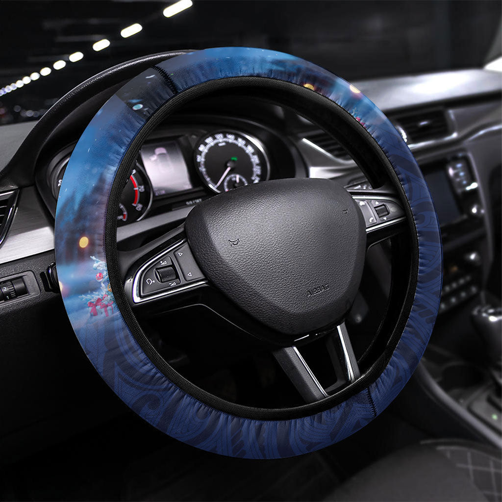 New Zealand Merry Christmas Steering Wheel Cover Maori Tribal Pattern with Xmas Tui Bird