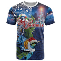 New Zealand Merry Christmas T Shirt Maori Tribal Pattern with Xmas Tui Bird