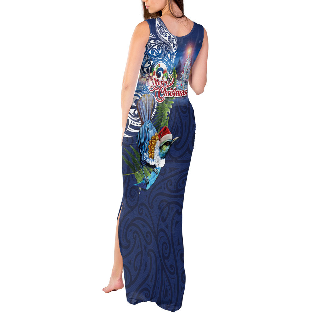 New Zealand Merry Christmas Tank Maxi Dress Maori Tribal Pattern with Xmas Tui Bird