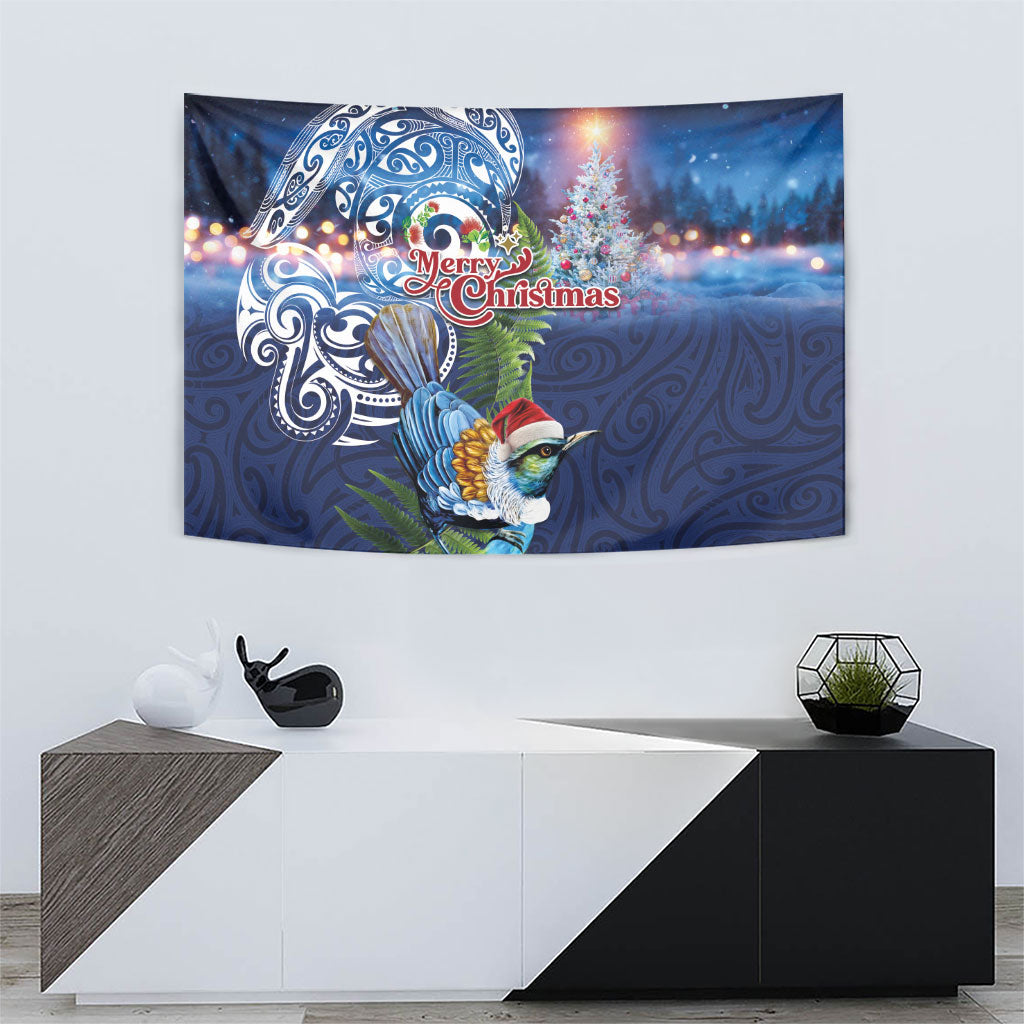 New Zealand Merry Christmas Tapestry Maori Tribal Pattern with Xmas Tui Bird LT03 - Polynesian Pride