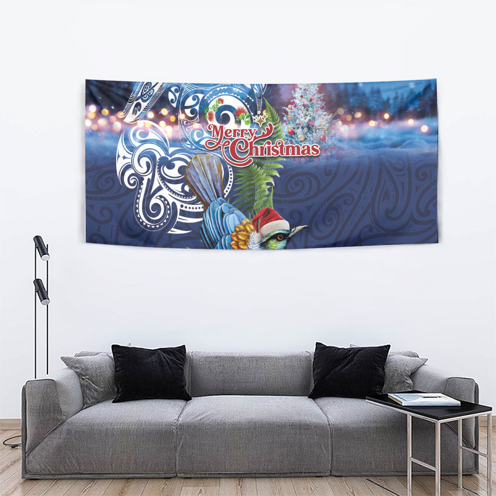 New Zealand Merry Christmas Tapestry Maori Tribal Pattern with Xmas Tui Bird LT03 - Polynesian Pride