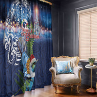 New Zealand Merry Christmas Window Curtain Maori Tribal Pattern with Xmas Tui Bird LT03 - Polynesian Pride