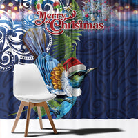 New Zealand Merry Christmas Window Curtain Maori Tribal Pattern with Xmas Tui Bird LT03 - Polynesian Pride