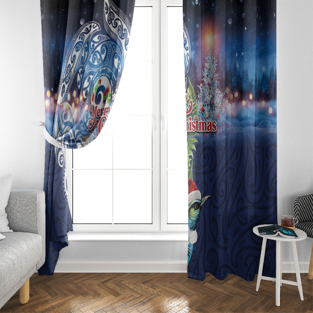 New Zealand Merry Christmas Window Curtain Maori Tribal Pattern with Xmas Tui Bird LT03 - Polynesian Pride