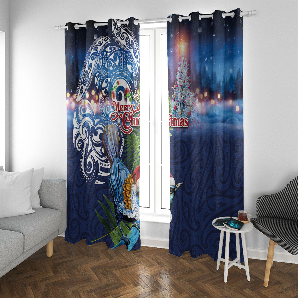 New Zealand Merry Christmas Window Curtain Maori Tribal Pattern with Xmas Tui Bird LT03 With Grommets Multicolor - Polynesian Pride