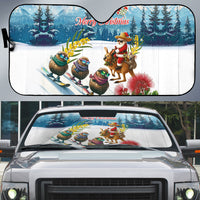 New Zealand and Australia Merry Christmas Auto Sun Shade Kiwi Birds Skiing and Koala Santa Riding Kangaroo