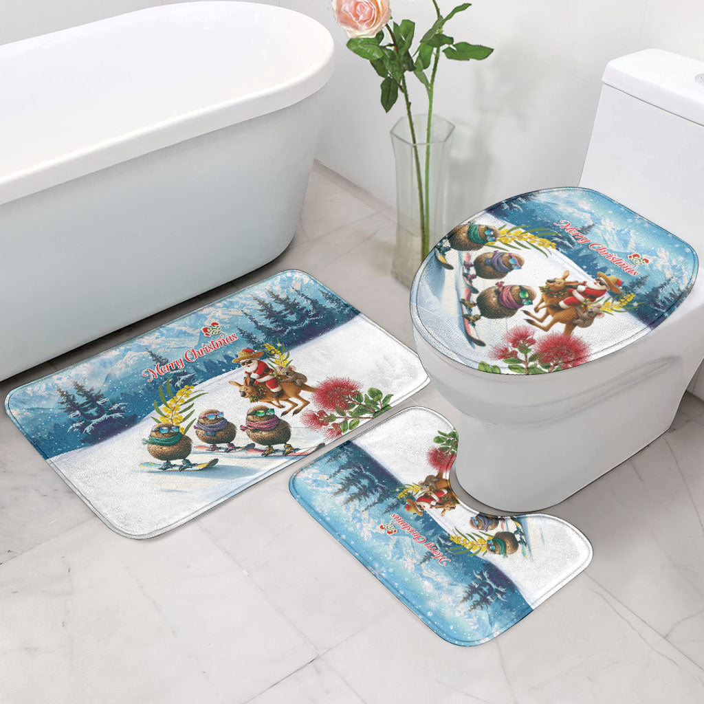 New Zealand and Australia Merry Christmas Bathroom Set Kiwi Birds Skiing and Koala Santa Riding Kangaroo