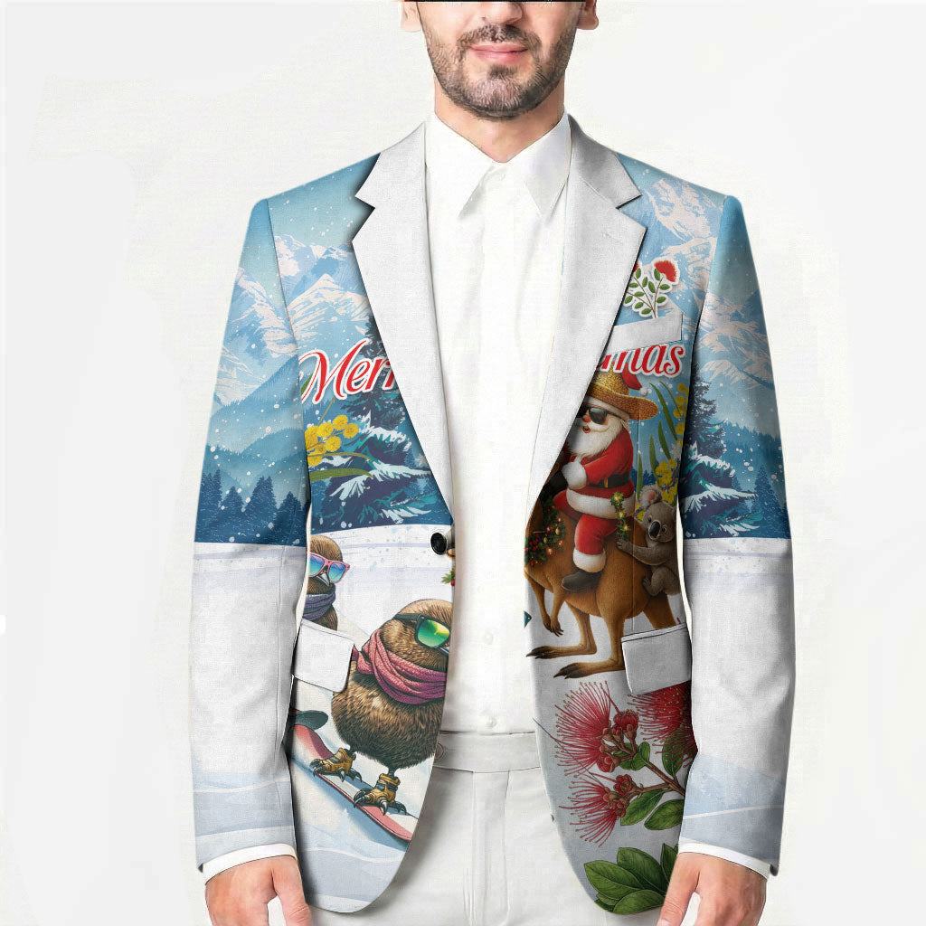 New Zealand and Australia Merry Christmas Blazer Kiwi Birds Skiing and Koala Santa Riding Kangaroo