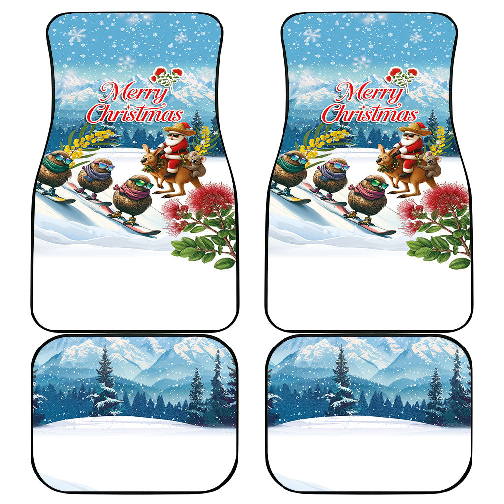 New Zealand and Australia Merry Christmas Car Mats Kiwi Birds Skiing and Koala Santa Riding Kangaroo