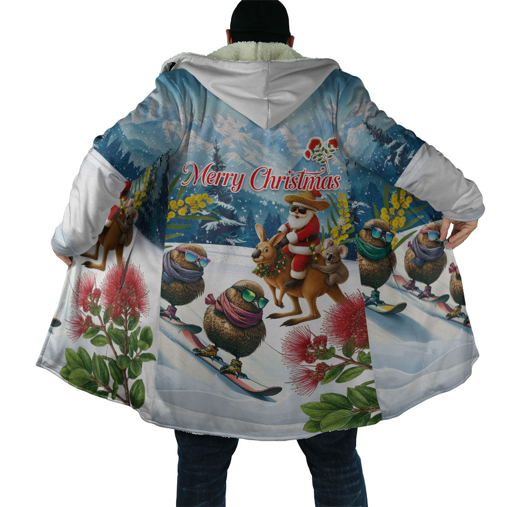 New Zealand and Australia Merry Christmas Cloak Kiwi Birds Skiing and Koala Santa Riding Kangaroo