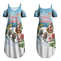 New Zealand and Australia Merry Christmas Couples Matching Summer Maxi Dress and Hawaiian Shirt Kiwi Birds Skiing and Koala Santa Riding Kangaroo LT03
