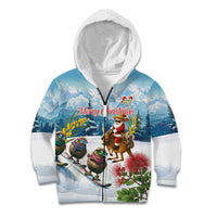 New Zealand and Australia Merry Christmas Kid Hoodie Kiwi Birds Skiing and Koala Santa Riding Kangaroo