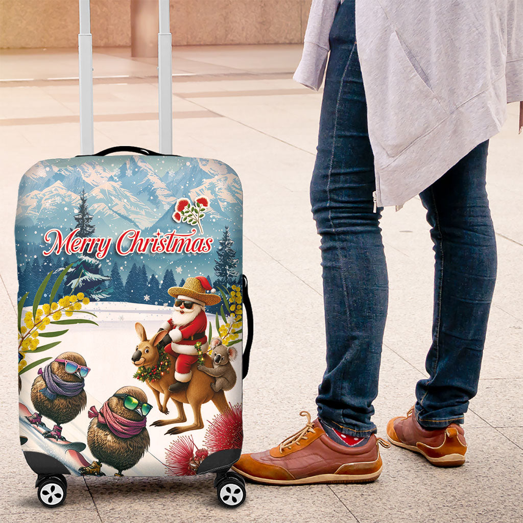 New Zealand and Australia Merry Christmas Luggage Cover Kiwi Birds Skiing and Koala Santa Riding Kangaroo LT03 Multicolor - Polynesian Pride