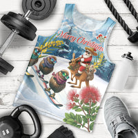 New Zealand and Australia Merry Christmas Men Tank Top Kiwi Birds Skiing and Koala Santa Riding Kangaroo