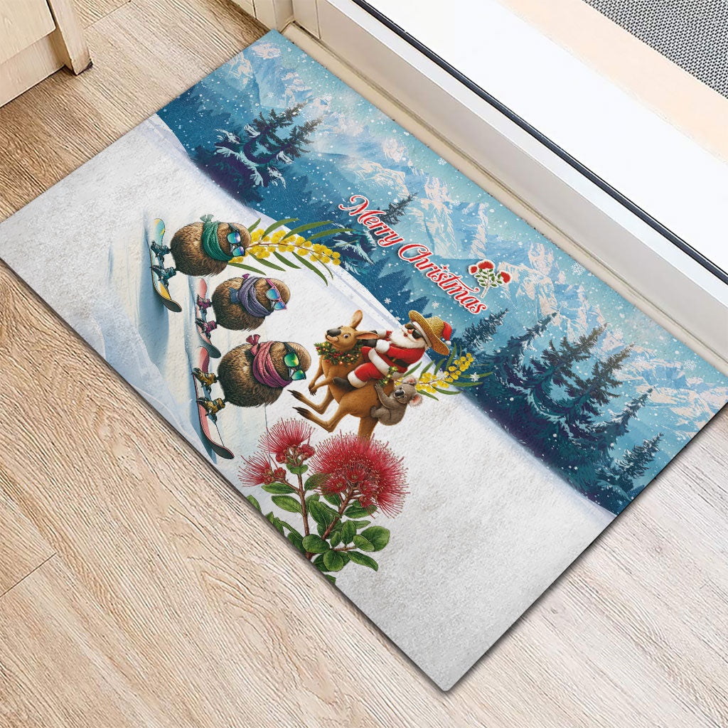 New Zealand and Australia Merry Christmas Rubber Doormat Kiwi Birds Skiing and Koala Santa Riding Kangaroo