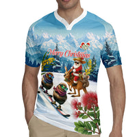 New Zealand and Australia Merry Christmas Rugby Jersey Kiwi Birds Skiing and Koala Santa Riding Kangaroo