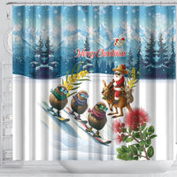 New Zealand and Australia Merry Christmas Shower Curtain Kiwi Birds Skiing and Koala Santa Riding Kangaroo