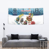 New Zealand and Australia Merry Christmas Tapestry Kiwi Birds Skiing and Koala Santa Riding Kangaroo