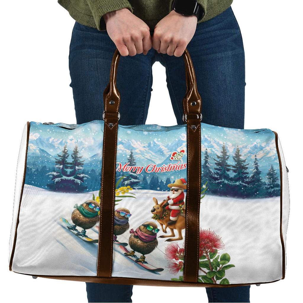 New Zealand and Australia Merry Christmas Travel Bag Kiwi Birds Skiing and Koala Santa Riding Kangaroo LT03 Multicolor - Polynesian Pride